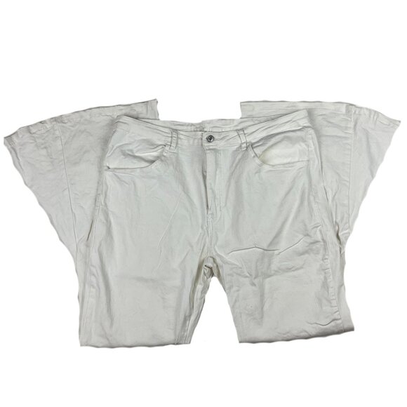 Saints & Hearts White Bell Bottoms Jeans Size 3XL Flare High Rise Denim Disco - Picture 1 of 14